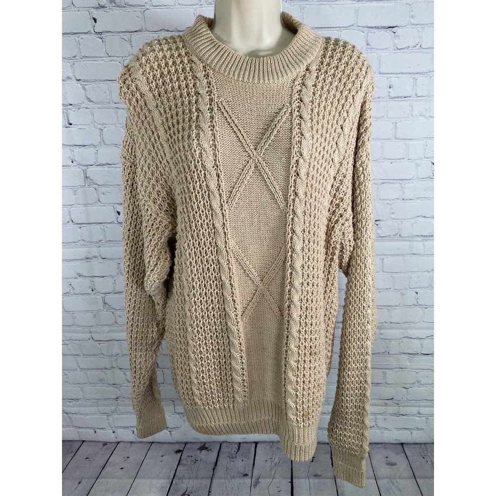 VTG Oshkosh Bโgosh Light Brown Open Knit Long Sleeve Pullover Sweater L